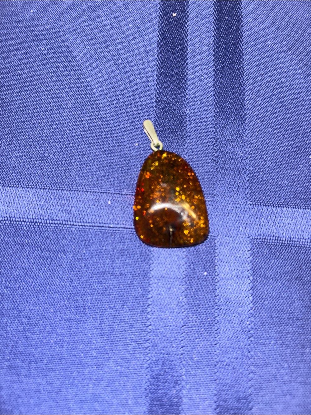 Amber Necklace Pendant with Silver tone Bezel